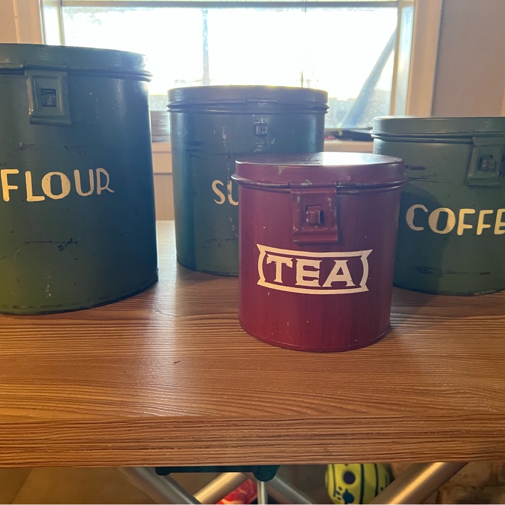Galvanized Vintage Green Two’s company Canisters